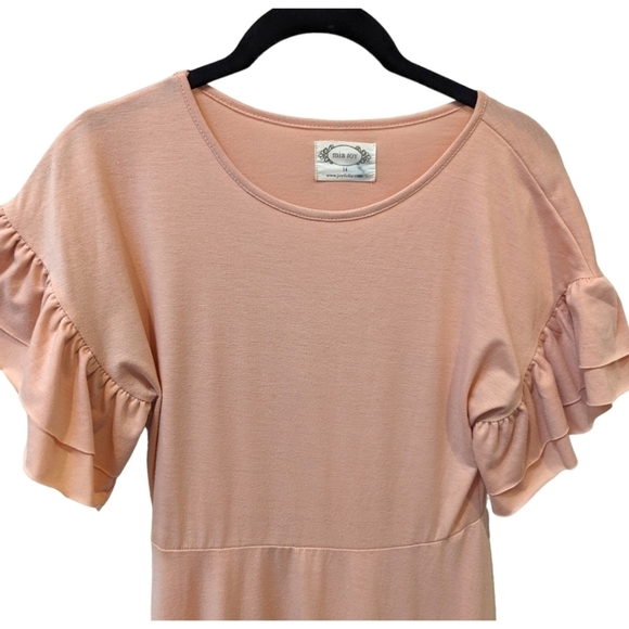 Mia Joy Pink Ruffled Tiered Flutter Sleeve Prairie Boho Flowy Midi Dress (14) - Picture 4 of 6